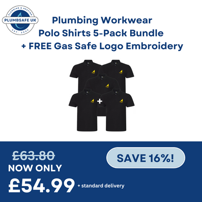 Plumbing Workwear Polo Shirt Starter 5-Pack Bundle + FREE Gas Safe Logo Embroidery