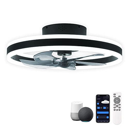Smart Ceiling Fan With LED Lights, Compatible with Alexa & Google Assistant, 6 Speeds, Black, 20"