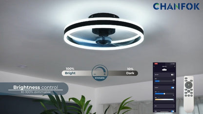 Smart Ceiling Fan With LED Lights, Compatible with Alexa & Google Assistant, 6 Speeds, Black, 20"