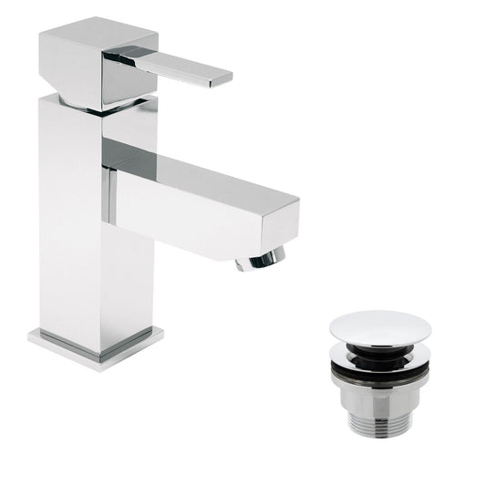 VADO NOKEN SQUARE MONO BASIN MIXER INC CLICKER WASTE CHROME £125 - RRP £260