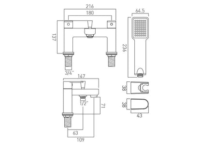 VADO INFINITA DARYA PHASE DECK BATH SHOWER MIXER TAP & SHOWER KIT CHROME £199 - RRP £345