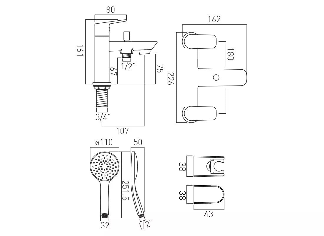 VADO INFINITA LIVO PHOTON DECK BATH SHOWER MIXER TAP & SHOWER KIT CHROME £199 - RRP £345