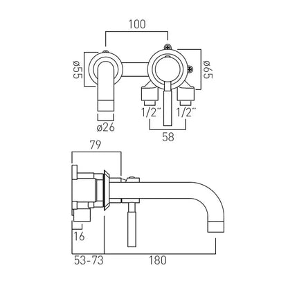 VADO ORIGINS 2 TAP HOLE WALL MOUNTED BASIN MIXER TAP BRIGHT GOLD £275 - RRP £545