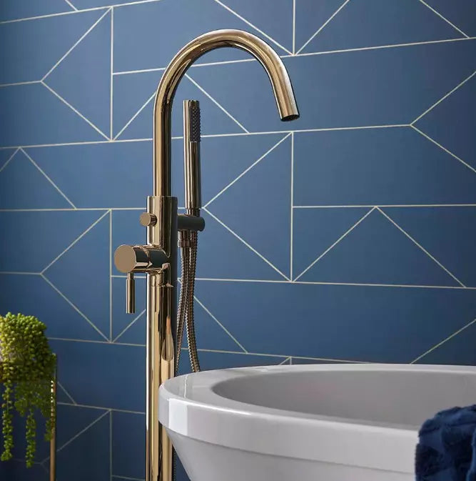 VADO ORIGINS FLOOR STANDING BATH SHOWER MIXER TAP+KIT BRIGHT GOLD £999 - RRP £1795