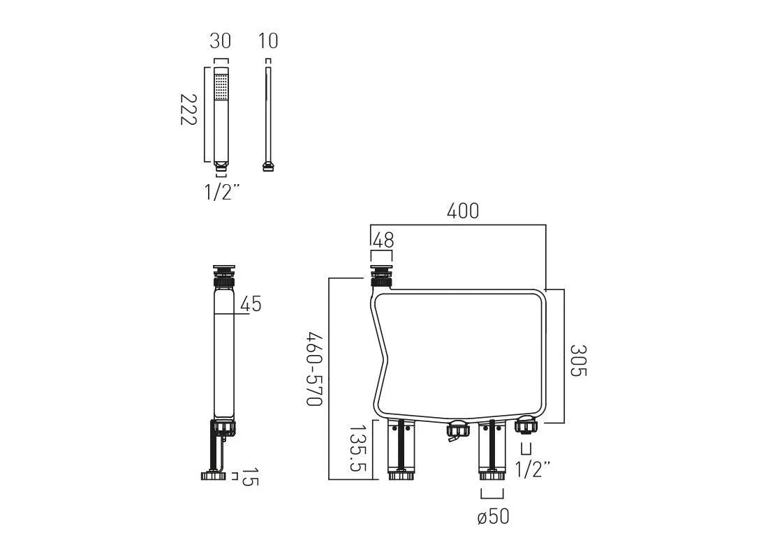 VADO NOTION SQUARE CAPSULE PULL UP BATH CHROME SHOWER KIT £225 - RRP £365