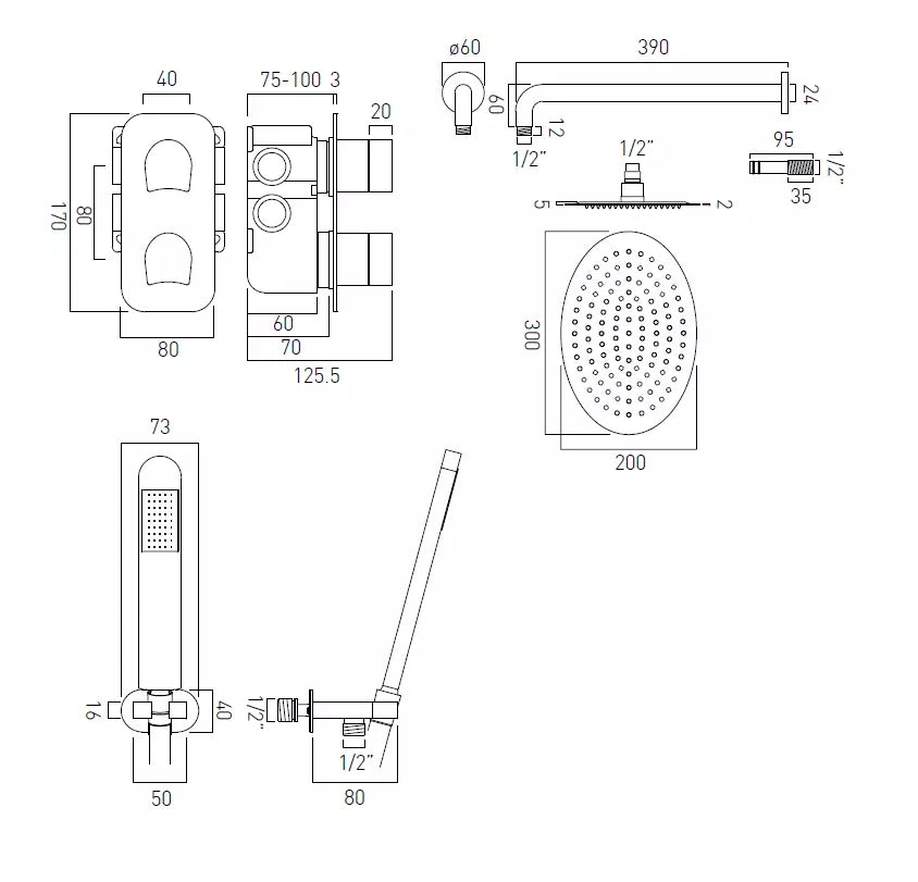 VADO TABLET KOVERA 2 OUTLET CHROME THERMOSTATIC SHOWER KIT £899 - RRP £1270