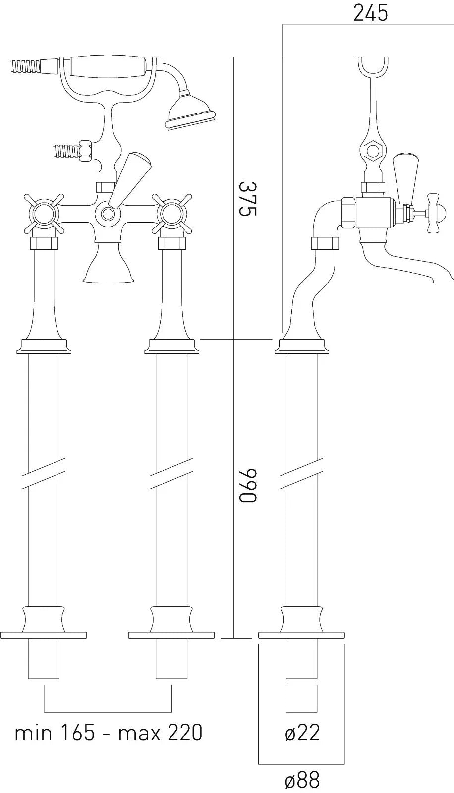 VADO WENTWORTH CHROME TRADITIONAL FREE STANDING BATH SHOWER MIXER TAP £779 - RRP £1350