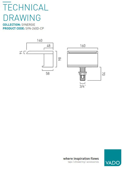 VADO SYNERGIE DECK MOUNTED CHROME WATERFALL BATH FILLER £250 - RRP £550