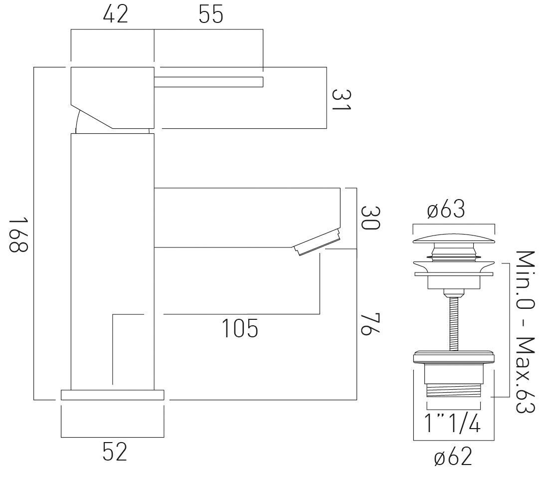 VADO NOKEN SQUARE MONO BASIN MIXER INC CLICKER WASTE CHROME £125 - RRP £260