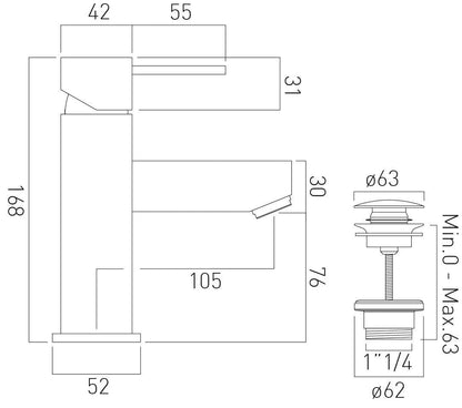 VADO NOKEN SQUARE MONO BASIN MIXER INC CLICKER WASTE CHROME £125 - RRP £260