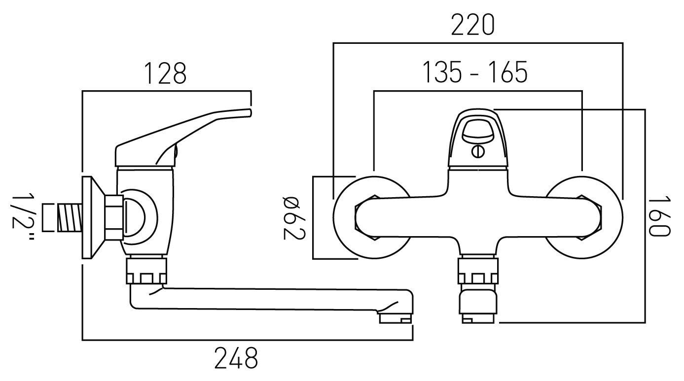 VADO COMMERCIAL SINGLE LEVER WALL MOUNT KITCHEN SINK MIXER TAP CHROME £120 - RRP £180